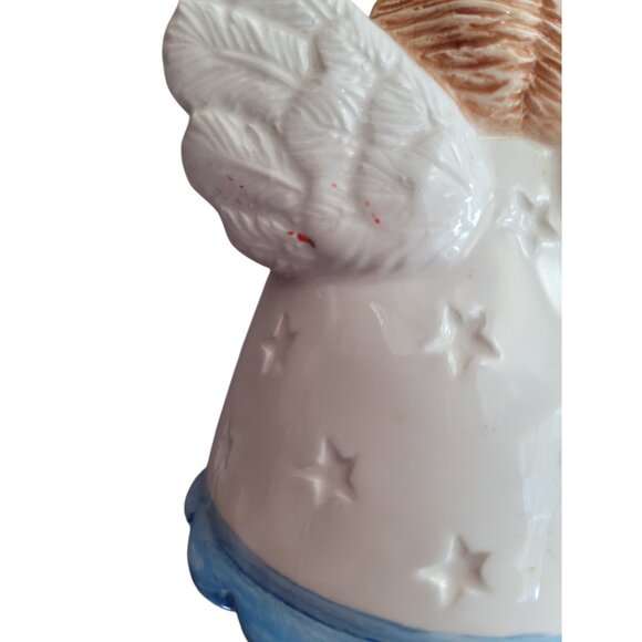 Vtg Ceramic Angel Bell Christmas Ornament 4.5" Figurine Brown Pigtails Taiwan - Picture 5 of 8